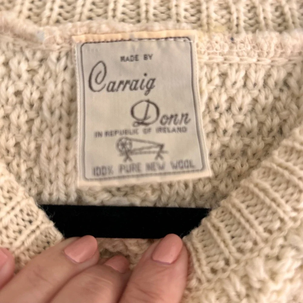 Carraig Donn Irish Wool Sweater Vest Cream Aran Cable Knit Sleeveless Top S/M‎